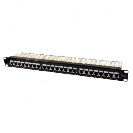 Cat.6 FTP 1U 24 PORT 90 fokos Keystone csatlakozó panel - Aranyozott 50U" Cat 6 FTP Ethermet csatlakozó panel