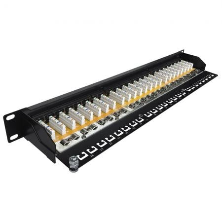 Cat.6 FTP 90 fokos 1U 24 portos RJ45 patch panel - Cat 6 FTP 1U 24 portos IDC patch panel