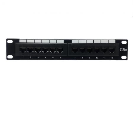 Cat.5e UTP 180 fokos 1U 12 PORT RJ45 csatlakozó panel - ANSI/TIA-568.2-D megfelelő Cat.5e UTP IDC csatlakozó panel