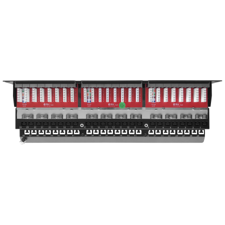 Cat 6A védett 90 fokos 1U 48 portos RJ45 patch panel