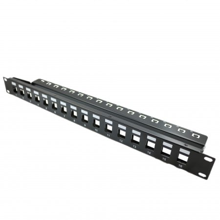 1U 16 PORT Árnyékolt Üres Patch Panel Támogató Sínnel